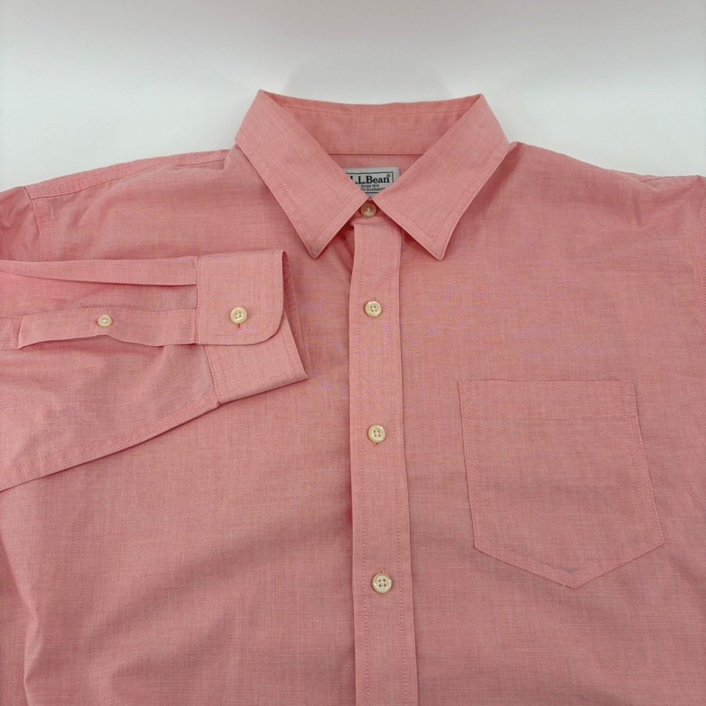 LL Bean Mens Traditional Fit Long Sleeve Button Down Shirt‎ Coral L REG